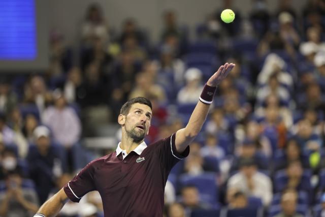 (261006) -- BEIJING, Oct. 6, 2026 (Xinhua) -- Novak Djokovic of Serbia serves during the men's singles final match against Alex de Minaur of Australia at 2026 China Open tennis tournament in Beijing, China, Oct. 6, 2026. (Xinhua/Bai Xuefei)