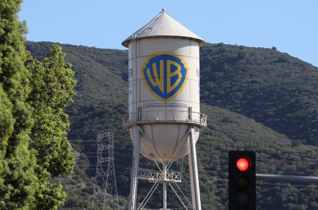 (261007) -- LOS ANGELES, Oct. 7, 2026 (Xinhua) -- This photo taken on Oct. 6, 2026 shows the water tower at Warner Bros. studio in Burbank, Los Angeles County, California, the United States. Paramount Skydance completed its takeover of Warner Bros. Discovery on Tuesday, creating a sprawling company called Skydance that brings two century-old Hollywood studios, two global streaming services and two major U.S. news organizations under one corporate roof. (Photo by Zeng Hui/Xinhua)