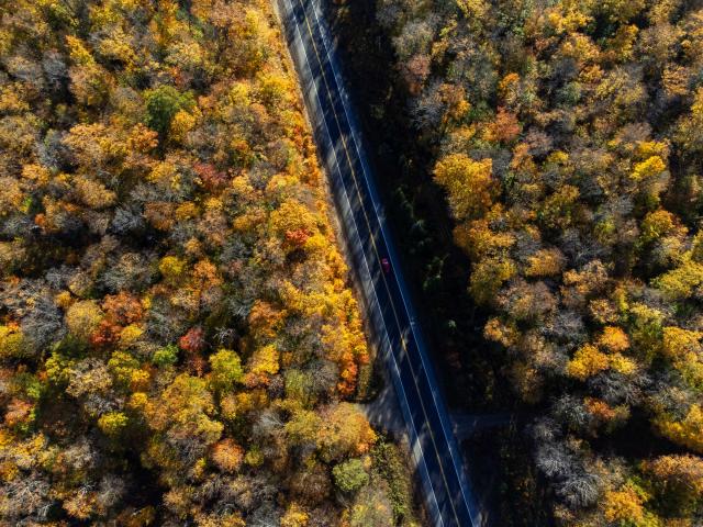(261007) -- ONTARIO, Oct. 7, 2026 (Xinhua) -- An aerial drone photo taken on Oct. 6, 2026 shows autumn scenery near Highway 60 in Ontario, Canada. Ontario's landscapes have transformed into a stunning autumn wonderland in October. (Photo by Zou Zheng/Xinhua)