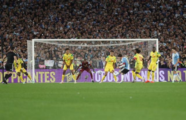 (261007) -- BUENOS AIRES, Oct. 7, 2026 (Xinhua) -- Lionel Messi (4th R) of Argentina shoots during a football friendly match between Argentina and Benin at the Monumental Stadium in Buenos Aires, capital of Argentina, on Oct. 6, 2026. The match marked Lionel Messi's final appearance for the Argentina national football team. (Photo by Martin Zabala/Xinhua)