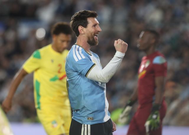 (261007) -- BUENOS AIRES, Oct. 7, 2026 (Xinhua) -- Lionel Messi of Argentina celebrates after scoring during a football friendly match between Argentina and Benin at the Monumental Stadium in Buenos Aires, capital of Argentina, on Oct. 6, 2026. The match marked Lionel Messi's final appearance for the Argentina national football team. (Photo by Martin Zabala/Xinhua)