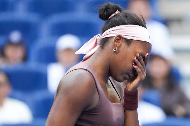 (261007) -- BEIJING, Oct. 7, 2026 (Xinhua) -- Coco Gauff reacts during the women's singles fourth round match between Coco Gauff of the United States and Elise Mertens of Belgium at 2026 China Open tennis tournament in Beijing, China, Oct. 7, 2026. (Xinhua/Ju Huanzong)