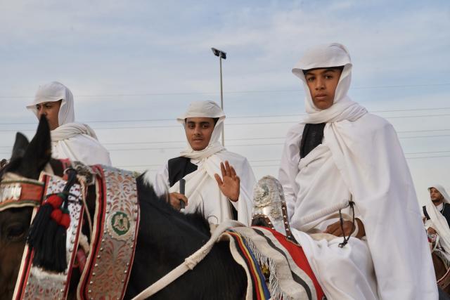 (261008) -- TRIPOLI, Oct. 8, 2026 (Xinhua) -- Riders take part in a traditional equestrian festival in Souq al-Khamis Amsihel, Libya, Oct. 7, 2026. (Photo by Hazem Turkia/Xinhua)
