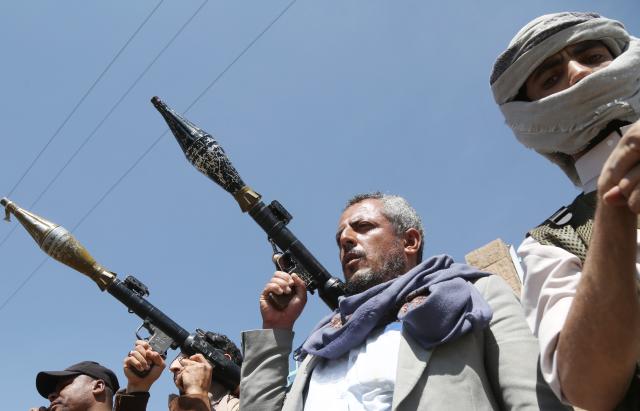 (261008) -- SANAA, Oct. 8, 2026 (Xinhua) -- Houthi supporters take part in an armed rally staged against the involvement of Türkiye and Pakistan with Saudi Arabia in Yemen's conflict, in Sanaa, Yemen, on Oct. 7, 2026. Supporters of Yemen's Houthi group took part in an armed rally in the capital Sanaa on Wednesday to announce military mobilization. Yemen's Houthi leader Abdul-Malik al-Houthi on Wednesday called on Türkiye and Pakistan not to be drawn into Yemen's conflict alongside Saudi Arabia, as fighting intensifies and Riyadh strengthens defense cooperation with the two countries. (Photo by Mohammed Mohammed/Xinhua)