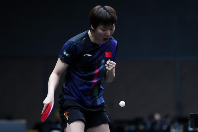 (261008) -- BEIJING, Oct. 8, 2026 (Xinhua) -- Wang Manyu of China celebrates scoring during the women's singles round of 16 match between Wang Manyu of China and Shi Xunyao of China at 2026 World Table Tennis (WTT) China Smash in Beijing, China, Oct. 8, 2026. (Xinhua/Ju Huanzong)