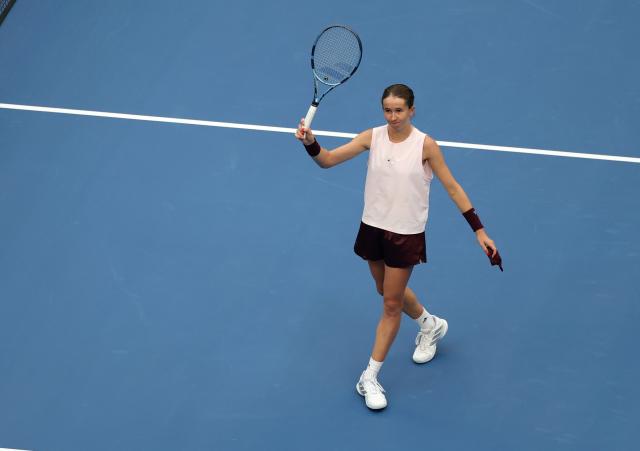 (261008) -- BEIJING, Oct. 8, 2026 (Xinhua) -- Nikola Bartunkova of the Czech Republic greets the spectators after the women's singles quarterfinal match between Karolina Muchova of the Czech Republic and Nikola Bartunkova of the Czech Republic at 2026 China Open tennis tournament in Beijing, China, Oct. 8, 2026. (Xinhua/Zhang Chenlin)