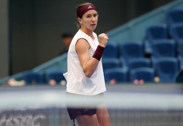 (261008) -- BEIJING, Oct. 8, 2026 (Xinhua) -- Nikola Bartunkova of the Czech Republic celebrates during the women's singles quarterfinal match between Karolina Muchova of the Czech Republic and Nikola Bartunkova of the Czech Republic at 2026 China Open tennis tournament in Beijing, China, Oct. 8, 2026. (Xinhua/Zhang Chenlin)