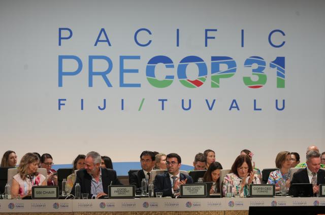 (261009) -- NADI, Oct. 9, 2026 (Xinhua) -- Photo taken on Oct. 8, 2026 shows the venue of the ministerial preparatory meeting ahead of the 31st Conference of the Parties (COP31) of the United Nations Framework Convention on Climate Change in Nadi, Fiji. The ministerial preparatory meeting held ahead of the 31st Conference of the Parties (COP31) of the United Nations Framework Convention on Climate Change, known as the Pre-COP31, concluded Thursday in Nadi, Fiji, with various commitments on practical climate action. (Xinhua/Bai Yongquan)