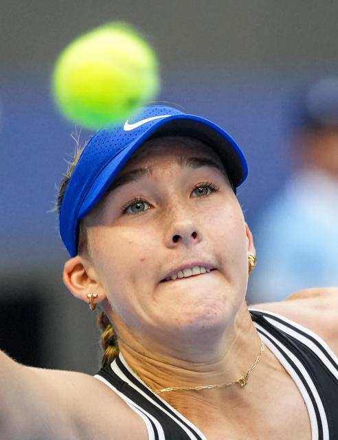 (261010) -- BEIJING, Oct. 10, 2026 (Xinhua) -- Mirra Andreeva of Russia hits a return during the women's singles semifinal match against Nikola Bartunkova of the Czech Republic at 2026 China Open tennis tournament in Beijing, China, Oct. 10, 2026. (Xinhua/Sun Fei)