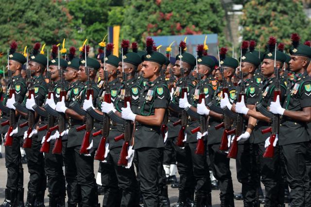 (261010) -- COLOMBO, Oct. 10, 2026 (Xinhua) -- Soldiers attend a ceremony marking the 77th anniversary of the Sri Lanka Army in Colombo, Sri Lanka, Oct. 10, 2026. The army was founded on Oct. 10, 1949. (Photo by Ajith Perera/Xinhua)