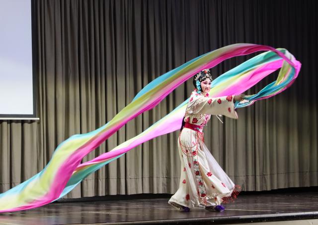 (261010) -- MASERU, Oct. 10, 2026 (Xinhua) -- Performer from China's Zhejiang Wu Opera Research Center performs on stage during a cultural event celebrating the 60th anniversary of Lesotho's independence in Maseru, Lesotho, Oct. 9, 2026. TO GO WITH "China's Wu Opera dazzles in Lesotho" (Photo by Silence Charumbira/Xinhua)