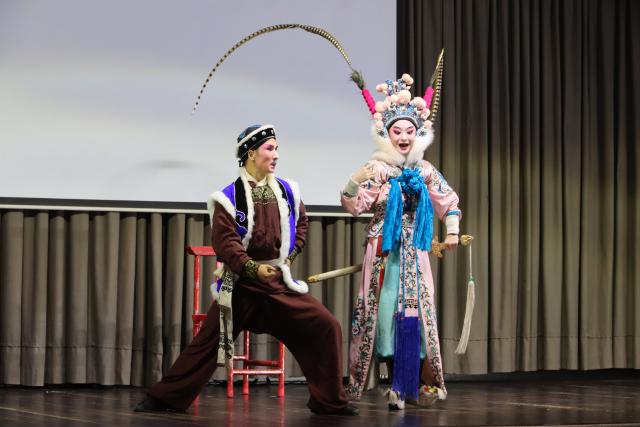 (261010) -- MASERU, Oct. 10, 2026 (Xinhua) -- Performers from China's Zhejiang Wu Opera Research Center perform on stage during a cultural event celebrating the 60th anniversary of Lesotho's independence in Maseru, Lesotho, Oct. 9, 2026. TO GO WITH "China's Wu Opera dazzles in Lesotho" (Photo by Silence Charumbira/Xinhua)