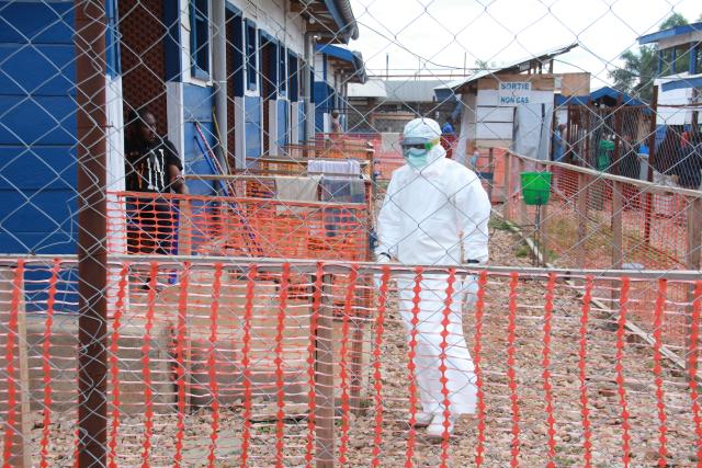 (261010) -- BENI, Oct. 10, 2026 (Xinhua) -- A healthcare worker is seen at an Ebola treatment center in Beni, North Kivu Province, eastern Democratic Republic of the Congo (DRC), Oct. 8, 2026. TO GO WITH "Feature: From Ebola fighter to survivor, DR Congo doctor vows to return to front lines" (Xinhua)