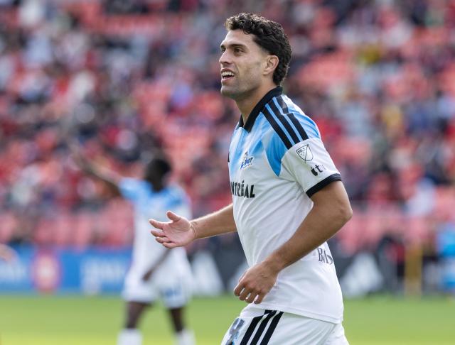 (261011) -- TORONTO, Oct. 11, 2026 (Xinhua) -- Daniel Rios of CF Montreal celebrates scoring during the 2026 Major League Soccer (MLS) regular season match between Toronto FC and CF Montreal at BMO Field in Toronto, Canada, on Oct. 10, 2026. (Photo by Zou Zheng/Xinhua)