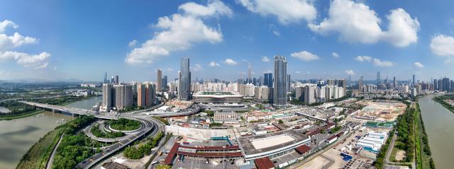 (261011) -- SHENZHEN, Oct. 11, 2026 (Xinhua) -- A panoramic aerial drone photo taken on Oct. 10, 2026 shows a view of the Huanggang Port in Shenzhen, south China's Guangdong Province.
  Huanggang Port will officially open and commence operation at 6:30 a.m. on Oct. 12, allowing passengers to travel between Shenzhen and Hong Kong. (Xinhua/Liang Xu)