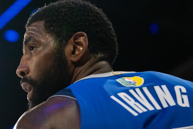 (261011) -- MACAO, Oct. 11, 2026 (Xinhua) -- Kyrie Irving of Dallas Mavericks reacts during the 2026-2027 NBA preseason game between Dallas Mavericks and Houston Rockets in Macao, south China, on Oct. 11, 2026. (Xinhua/Cheong Kam Ka)