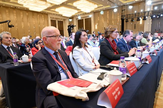 (261012) -- YINCHUAN, Oct. 12, 2026 (Xinhua) -- This photo taken on Oct. 12, 2026 shows the opening ceremony of the 47th World Congress of Vine and Wine held in Yinchuan, northwest China's Ningxia Hui Autonomous Region. The 47th World Congress of Vine and Wine opened on Monday in Yinchuan, capital of northwest China's Ningxia Hui Autonomous Region, China's top wine-producing area.
  This is the first time the congress, held alongside the 24th General Assembly of the International Organization of Vine and Wine (OIV), has been hosted in Asia since its launch in 1924.
  The event has drawn more than 800 participants, including delegates from 51 OIV member states, diplomatic envoys to China from 25 countries, representatives from 47 countries and international organizations, leading experts and scholars in the wine sector from at home and abroad, as well as heads of domestic business associations and leading enterprises. (Xinhua/Wang Peng)