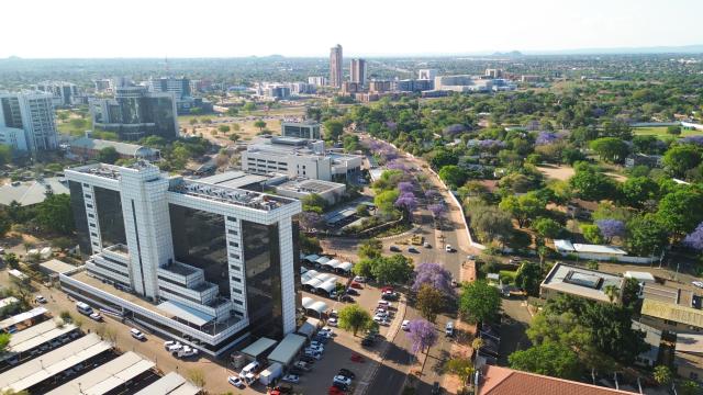 (261012) -- GABORONE, Oct. 12, 2026 (Xinhua) -- An aerial drone photo taken on Oct. 9, 2026 shows a city view of Gaborone, Botswana. Gaborone, the capital and the largest city of Botswana, serves as the country's political, economic, cultural and financial center. (Xinhua/Chen Wei)