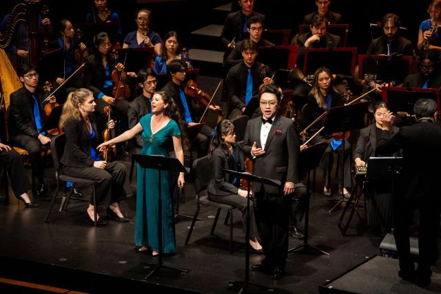 (261012) -- NEW YORK, Oct. 12, 2026 (Xinhua) -- Artists perform the symphonic oratorio Men of Iron and the Golden Spike during the ninth China Now Music Festival at Lincoln Center in New York, the United States, Oct. 11, 2026. The ninth China Now Music Festival concluded Sunday at Lincoln Center in New York City with a concert showcasing the resilience and aspirations that connect the American and Chinese peoples. (Photo by Zack Zhang/Xinhua)