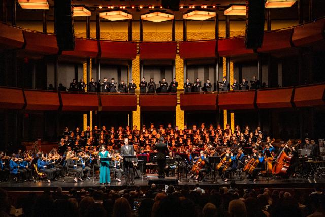 (261012) -- NEW YORK, Oct. 12, 2026 (Xinhua) -- Artists perform the symphonic oratorio Men of Iron and the Golden Spike during the ninth China Now Music Festival at Lincoln Center in New York, the United States, Oct. 11, 2026. The ninth China Now Music Festival concluded Sunday at Lincoln Center in New York City with a concert showcasing the resilience and aspirations that connect the American and Chinese peoples. (Photo by Zack Zhang/Xinhua)