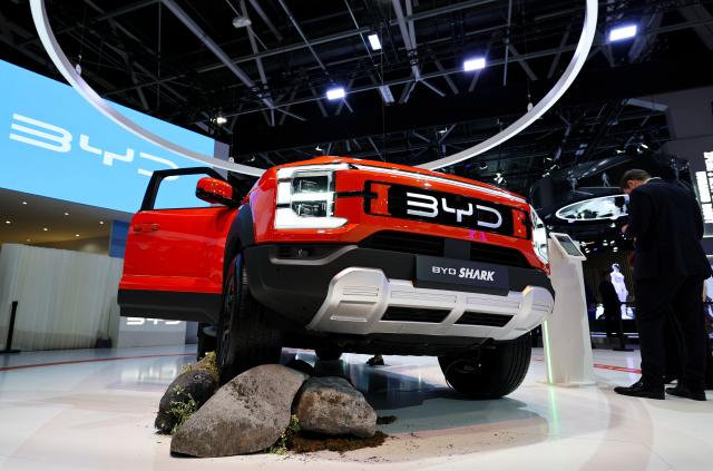 (261012) -- PARIS, Oct. 12, 2026 (Xinhua) -- A vehicle on display is seen during the Paris Motor Show in Paris, France, Oct. 12, 2026. The 2026 Paris Motor Show kicked off here on Monday. (Xinhua/Wu Huiwo)