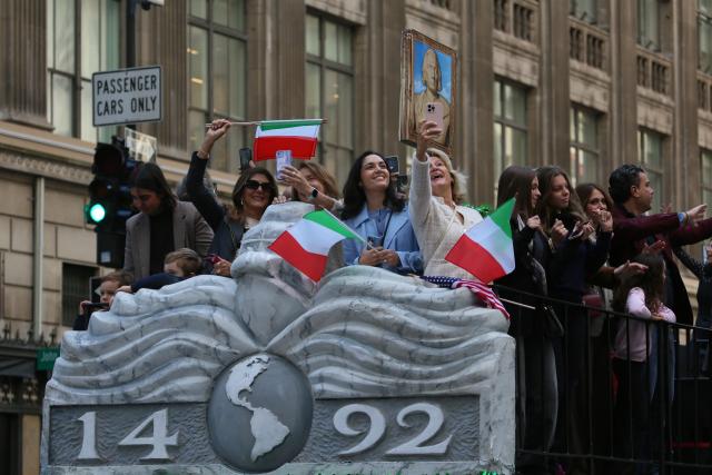 (261012) -- NEW YORK, Oct. 12, 2026 (Xinhua) -- People take part in the Columbus Day parade on Manhattan's Fifth Avenue in New York, the United States, Oct. 12, 2026. The Columbus Day, which marks the landing of the Italian-born explorer Christopher Columbus, was held here on Monday. (Xinhua/Zhang Fengguo)