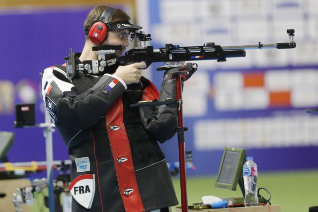(261013) -- CAIRO, Oct. 13, 2026 (Xinhua) -- Dimitri Dutendas of France competes during the 10m air rifle men's final of shooting at the 2026 ISSF World Championship Rifle/Pistol in Cairo, Egypt, on Oct. 12, 2026. (Xinhua/Ahmed Gomaa)
