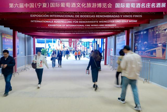 (261013) -- YINCHUAN, Oct. 13, 2026 (Xinhua) -- People visit the sixth China (Ningxia) International Wine Culture and Tourism Expo in Yinchuan, northwest China's Ningxia Hui Autonomous Region, Oct. 13, 2026.
  From Oct. 12 to 14, the expo is held in Yinchuan, attracting 84 world-renowned wineries and enterprises from distinctive production areas in 16 countries. It has also drawn a total of 146 leading domestic wineries from Ningxia and other core production areas in China.
 The local wine industry has also become a driver of tourism. Wineries in Ningxia receive more than 3.7 million tourist visits each year, generating combined benefits of over 50 billion yuan (around 7.4 billion U.S. dollars). (Xinhua/Yang Zhisen)