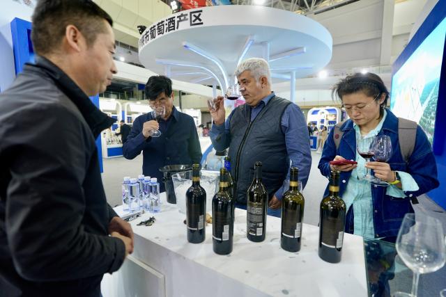 (261013) -- YINCHUAN, Oct. 13, 2026 (Xinhua) -- People visit the sixth China (Ningxia) International Wine Culture and Tourism Expo in Yinchuan, northwest China's Ningxia Hui Autonomous Region, Oct. 13, 2026.
  From Oct. 12 to 14, the expo is held in Yinchuan, attracting 84 world-renowned wineries and enterprises from distinctive production areas in 16 countries. It has also drawn a total of 146 leading domestic wineries from Ningxia and other core production areas in China.
 The local wine industry has also become a driver of tourism. Wineries in Ningxia receive more than 3.7 million tourist visits each year, generating combined benefits of over 50 billion yuan (around 7.4 billion U.S. dollars). (Xinhua/Yang Zhisen)