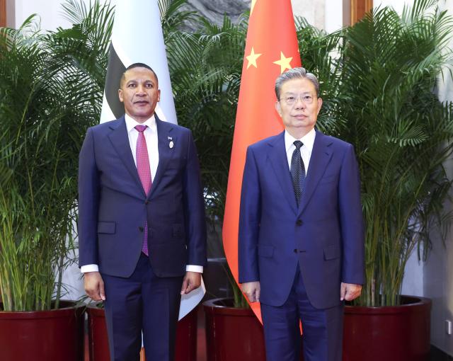 (261013) -- BEIJING, Oct. 13, 2026 (Xinhua) -- Zhao Leji, chairman of the National People's Congress Standing Committee, meets with Botswana's President Duma Gideon Boko in Beijing, capital of China, Oct. 13, 2026. (Xinhua/Pang Xinglei)
