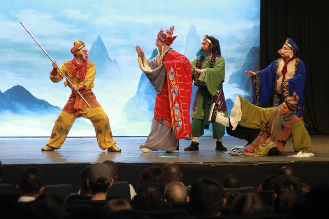 (261013) -- HARARE, Oct. 13, 2026 (Xinhua) -- Artists perform on stage during the "Wu Opera in Africa" showcase in Harare, Zimbabwe, on Oct. 12, 2026. TO GO WITH "Feature: Chinese Wu Opera bridges cultures in Zimbabwe" (Xinhua/Tafara Mugwara)