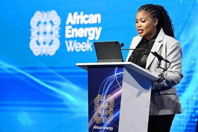 (261014) -- CAPE TOWN, Oct. 14, 2026 (Xinhua) -- South African Deputy Minister of Mineral and Petroleum Resources Phumzile Mgcina speaks at the opening ceremony of African Energy Week (AEW) 2026 in Cape Town, South Africa, Oct. 13, 2026. AEW 2026 officially opened in Cape Town on Tuesday, with South Africa calling for stronger African energy cooperation to ensure affordable and abundant energy supplies amid global geopolitical tensions and market disruptions.
  TO GO WITH "Roundup: African Energy Week opens in Cape Town with call for African energy cooperation" (Photo by Xabiso Mkhabela/Xinhua)