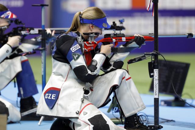 (261014) -- CAIRO, Oct. 14, 2026 (Xinhua) -- The Czech Republic's Veronika Blazickova competes during the 50m rifle three positions women's final at the International Shooting Sport Federation (ISSF) World Cup Rifle/Pistol in Cairo, Egypt, on Oct. 13, 2026. (Xinhua/Ahmed Gomaa)