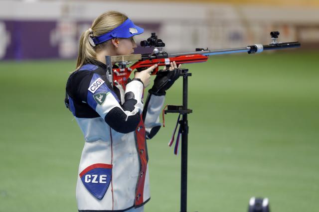 (261014) -- CAIRO, Oct. 14, 2026 (Xinhua) -- The Czech Republic's Veronika Blazickova competes during the 50m rifle three positions women's final at the International Shooting Sport Federation (ISSF) World Cup Rifle/Pistol in Cairo, Egypt, on Oct. 13, 2026. (Xinhua/Ahmed Gomaa)