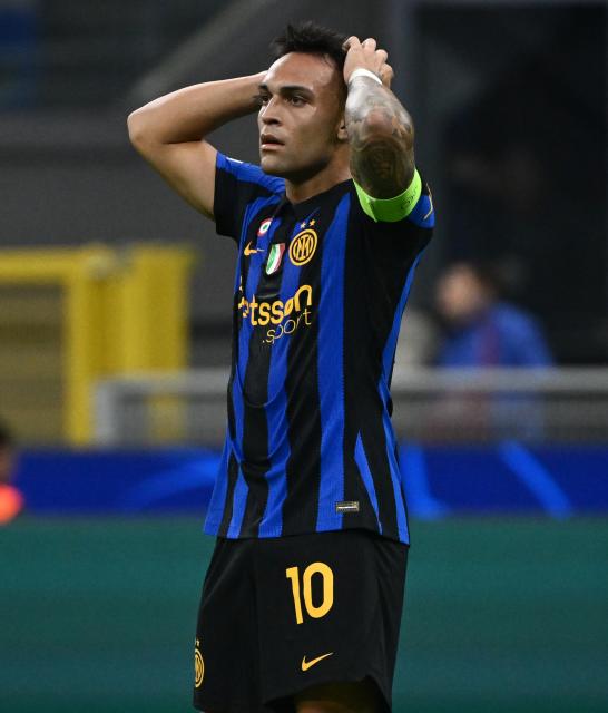(261014) -- MILAN, Oct. 14, 2026 (Xinhua) -- Inter Milan's Lautaro Martinez reacts during the UEFA Champions League League Stage football match between Inter Milan and Club Brugge in Milan, Italy, Oct. 13, 2026. (Photo by Augusto Casasoli/Xinhua)