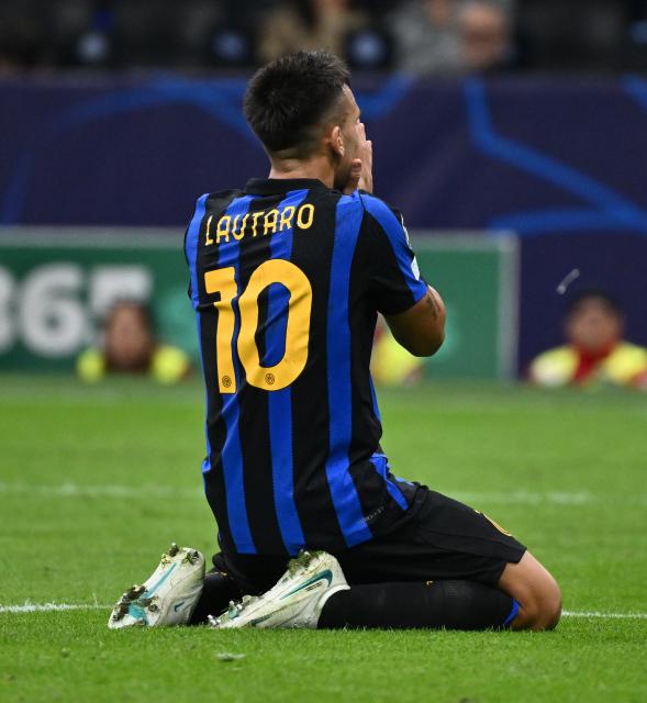 (261014) -- MILAN, Oct. 14, 2026 (Xinhua) -- Inter Milan's Lautaro Martinez reacts during the UEFA Champions League League Stage football match between Inter Milan and Club Brugge in Milan, Italy, Oct. 13, 2026. (Photo by Augusto Casasoli/Xinhua)