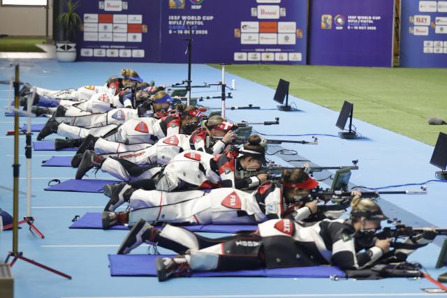 (261014) -- CAIRO, Oct. 14, 2026 (Xinhua) -- Players compete during the 50m rifle three positions women's final at the International Shooting Sport Federation (ISSF) World Cup Rifle/Pistol in Cairo, Egypt, on Oct. 13, 2026. (Xinhua/Ahmed Gomaa)