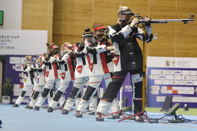 (261014) -- CAIRO, Oct. 14, 2026 (Xinhua) -- Players compete during the 50m rifle three positions women's final at the International Shooting Sport Federation (ISSF) World Cup Rifle/Pistol in Cairo, Egypt, on Oct. 13, 2026. (Xinhua/Ahmed Gomaa)