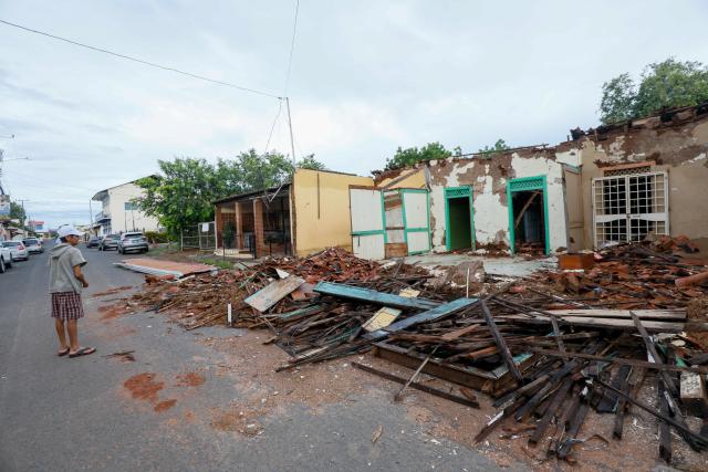 (261014) -- PANAMA CITY, Oct. 14, 2026 (Xinhua) -- This photo taken on Oct. 13, 2026 shows debris of damaged houses after an earthquake in Colorada Abajo, Los Santos, Panama. (Photo by Daniel Gonzalez/Xinhua)