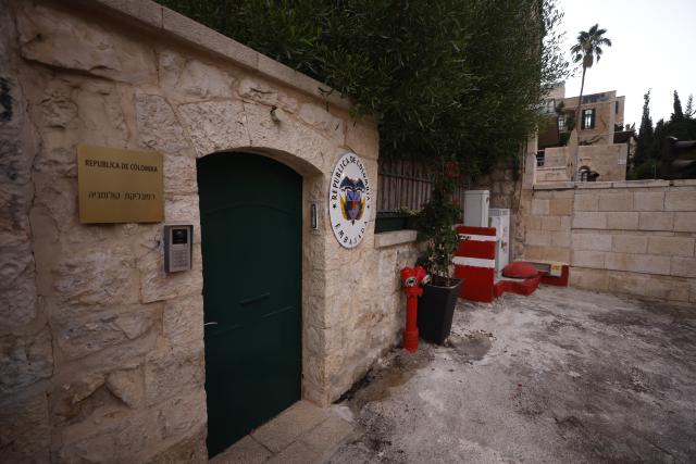 (261014) -- JERUSALEM, Oct. 14, 2026 (Xinhua) -- This photo taken on Oct. 14, 2026 shows the newly inaugurated Colombia's embassy in Jerusalem. Colombia inaugurated its embassy in Jerusalem on Wednesday as its new president Abelardo de la Espriella moved to restore full diplomatic relations with Israel, reversing his predecessor's decision to sever ties over Israel's military operations in Gaza. (Photo by Jamal Awad/Xinhua)