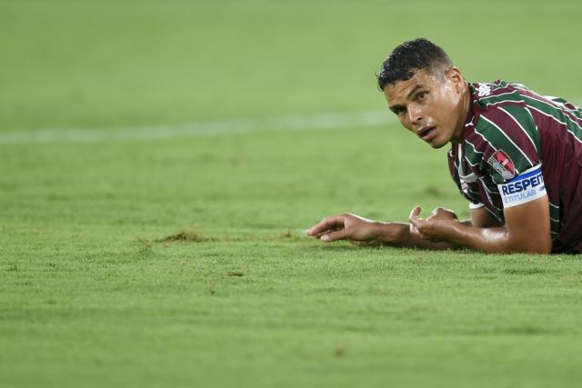 (261015) -- RIO DE JANEIRO, Oct. 15, 2026 (Xinhua) -- Thiago Silva of Fluminense reacts during the first leg of the Copa Libertadores semifinal football match between Brazil's Fluminense and Palmeiras at the Maracana stadium in Rio de Janeiro, Brazil, Oct. 14, 2026. (Photo by Daniel Ramalho/Xinhua)