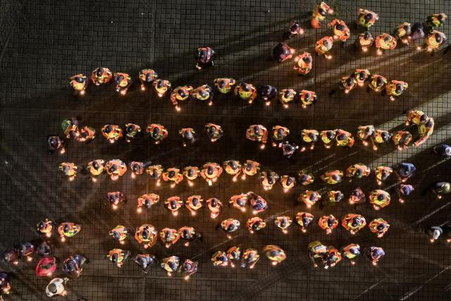 (261016) -- JOHANNESBURG, Oct. 16, 2026 (Xinhua) -- An aerial drone photo taken on Oct. 15, 2026 shows a candlelight vigil calling for an end to gender-based violence and femicide (GBVF) in Johannesburg, South Africa. The vigil follows widespread national outrage after the discovery of 11 women's bodies across the city of Ekurhuleni, east of Johannesburg, since July. (Photo by Shiraaz Mohamed/Xinhua)