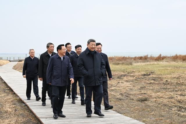 (261016) -- ULANQAB, Oct. 16, 2026 (Xinhua) -- Chinese President Xi Jinping, also general secretary of the Communist Party of China Central Committee and chairman of the Central Military Commission, visits the Huangqihai Lake nature reserve in Ulanqab, north China's Inner Mongolia Autonomous Region, Oct. 16, 2026. Xi made an inspection trip on Friday to the city of Ulanqab, north China's Inner Mongolia Autonomous Region. (Xinhua/Xie Huanchi)