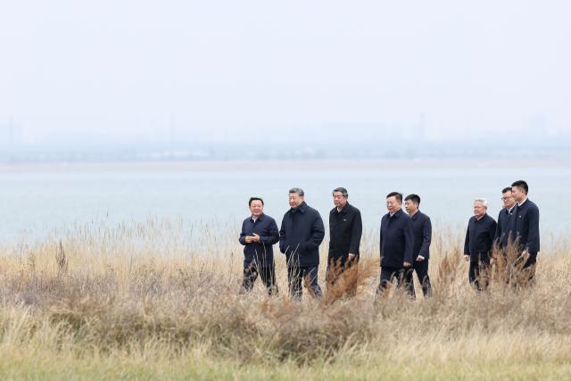 (261016) -- ULANQAB, Oct. 16, 2026 (Xinhua) -- Chinese President Xi Jinping, also general secretary of the Communist Party of China Central Committee and chairman of the Central Military Commission, visits the Huangqihai Lake nature reserve in Ulanqab, north China's Inner Mongolia Autonomous Region, Oct. 16, 2026. Xi made an inspection trip on Friday to the city of Ulanqab, north China's Inner Mongolia Autonomous Region. (Photo by Sheng Jiapeng/Xinhua)