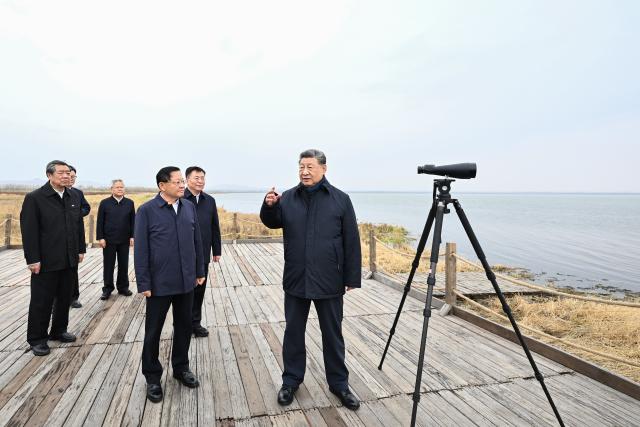 (261016) -- ULANQAB, Oct. 16, 2026 (Xinhua) -- Chinese President Xi Jinping, also general secretary of the Communist Party of China Central Committee and chairman of the Central Military Commission, visits the Huangqihai Lake nature reserve in Ulanqab, north China's Inner Mongolia Autonomous Region, Oct. 16, 2026. Xi made an inspection trip on Friday to the city of Ulanqab, north China's Inner Mongolia Autonomous Region. (Xinhua/Yan Yan)