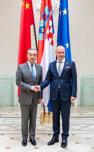 (261016) -- ZAGREB, Oct. 16, 2026 (Xinhua) -- Chinese Foreign Minister Wang Yi, also a member of the Political Bureau of the Communist Party of China Central Committee, holds talks with Croatian Minister of Foreign and European Affairs Gordan Grlic Radman in Zagreb, Croatia, Oct. 16, 2026. (Xinhua/Peng Ziyang)