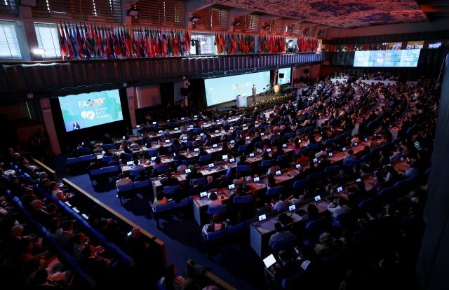 (261016) -- ROME, Oct. 16, 2026 (Xinhua) -- Photo taken on Oct. 16, 2026 shows the closing ceremony of the World Food Forum, in Rome, Italy. The Aerospace Information Research Institute of the Chinese Academy of Sciences (AIRCAS) won the 2026 Food and Agriculture Organization of the United Nations (FAO) Achievement Award on Friday for developing the CropWatch, a global cloud-based crop monitoring service platform. (Xinhua/Wang Kaiyan)