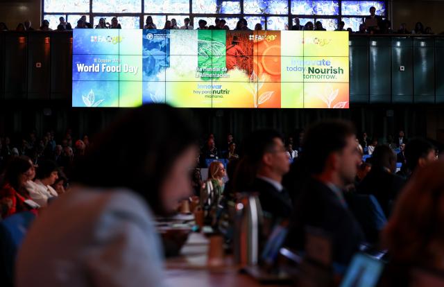 (261016) -- ROME, Oct. 16, 2026 (Xinhua) -- Photo taken on Oct. 16, 2026 shows a general view of the World Food Day ceremony at the headquarter of Food and Agriculture Organization of the United Nations (FAO) in Rome. (Xinhua/Wang Kaiyan)