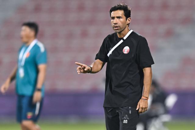 (261017) -- DOHA, Oct. 17, 2026 (Xinhua) -- Qatar's head coach Nicolas Arnaldo reacts during the Gulf Football Federation (GFF) Gulf Cup U-17 Qatar 2026 football match between Qatar and China at Grand Hamad Stadium in Doha, Qatar, Oct. 16, 2026. (Photo by Nikku/Xinhua)