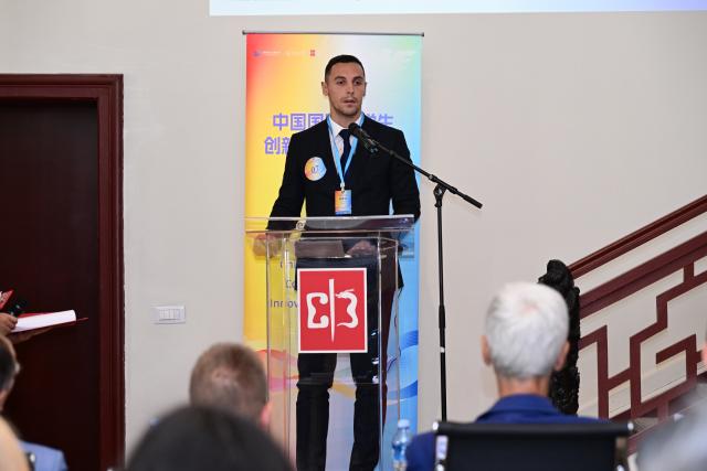 (261017) -- BELGRADE, Oct. 17, 2026 (Xinhua) -- A contestant presents a project during the Serbian regional competition of the China International College Students' Innovation Competition 2026 in Belgrade, Serbia, Oct. 16, 2026. Young innovators from China and several European countries gathered in Belgrade on Friday for the Serbian regional competition of the China International College Students' Innovation Competition, showcasing projects aimed at addressing real-world challenges through science and technology. (Zhejiang University/Handout via Xinhua)